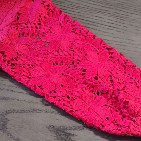 Red Open Knit Round Neck Sweater with Long Lace Flounce Sleeves Sz XL - Picture 8 of 11